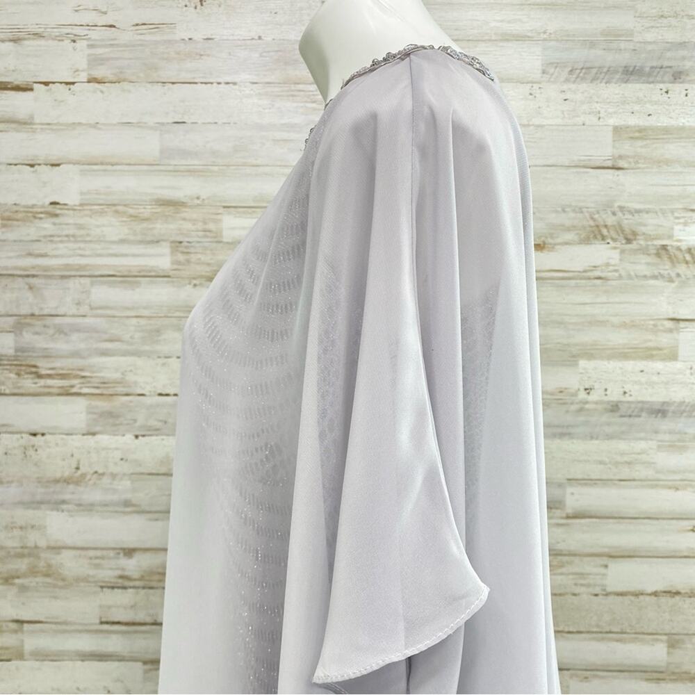 R&M Richards Crochet Metallic Chiffon Cape Overlay Dress Womens Size 6 Gray - Picture 9 of 15